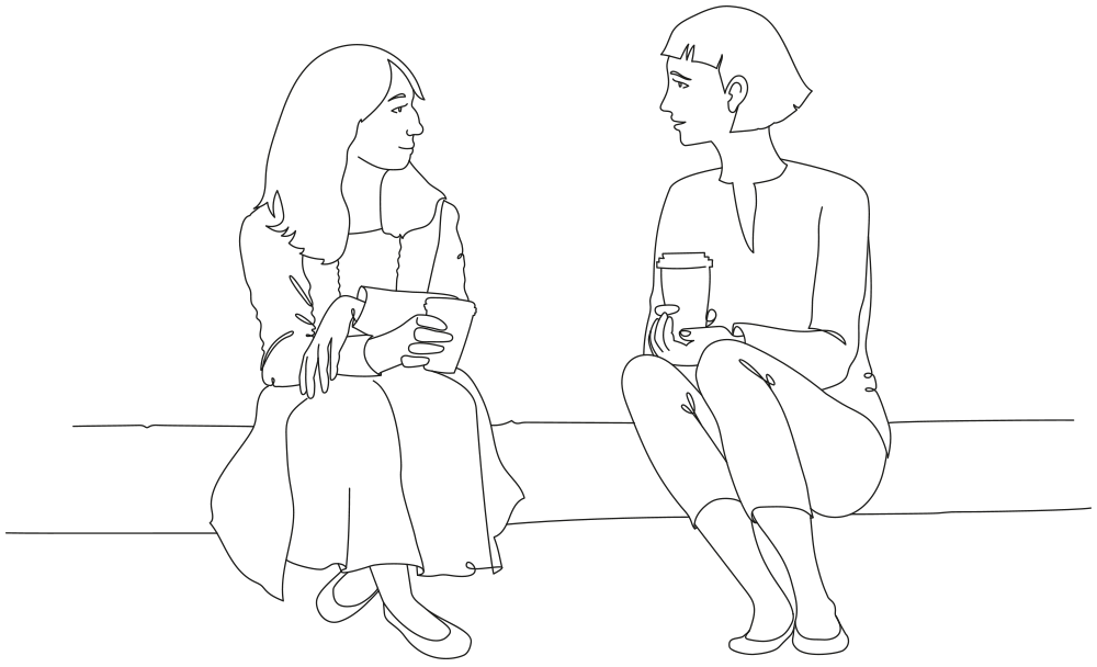 women talking line drawing